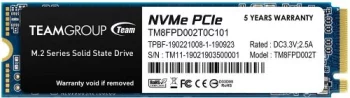 Накопитель SSD M.2 2280 Team Group TM8FPD002T0C101 MP33 PRO 2TB PCIe Gen3x4 with NVMe 3D TLC 2100/1700K IOPS 220K/200K MTBF 2M RTL(TM8FPD002T0C101)